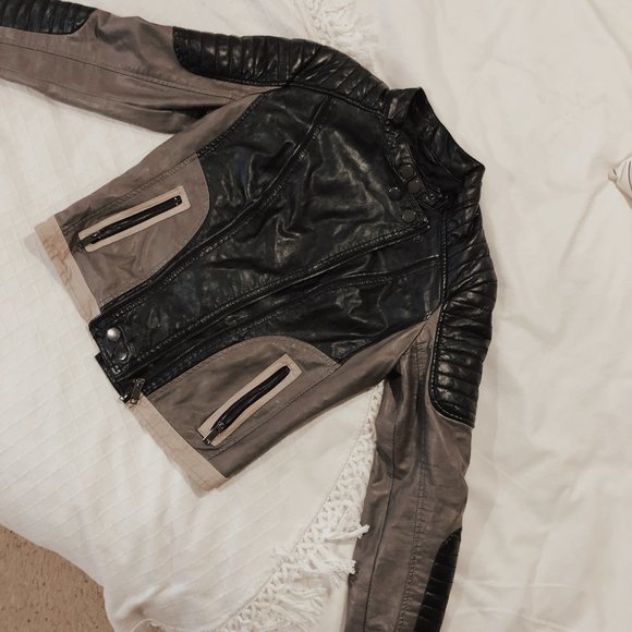 Leather biker-style jacket - Picture 1 of 7